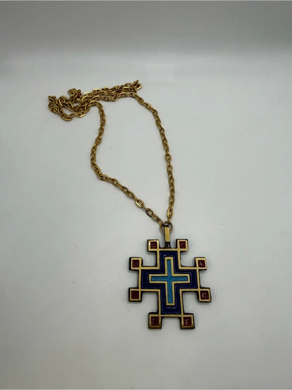 Vintage Morning Star Jerusalem Cross Pendant Necklace 26”